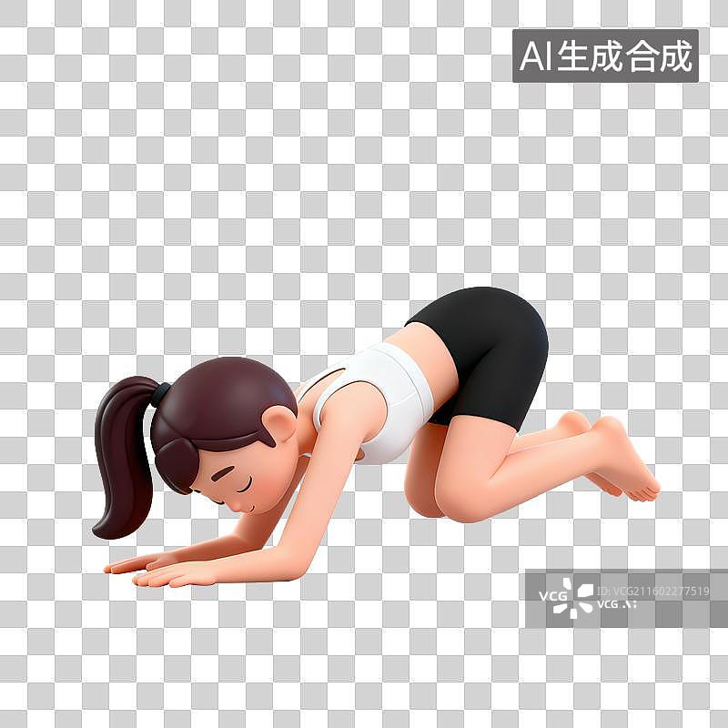 【AI数字艺术】3D体育运动项目女子瑜伽婴儿式猫式猫牛式元素图片素材