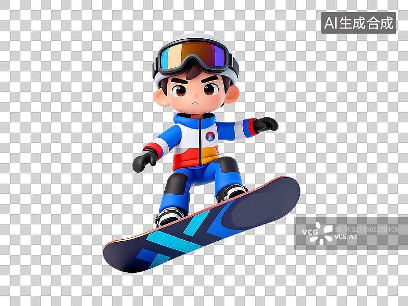 【AI数字艺术】单板滑雪人物3D卡通立体体育拟物元素图片素材