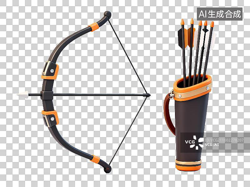【AI数字艺术】弓箭套装3D卡通立体体育拟物元素图片素材