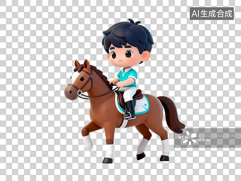 【AI数字艺术】男孩骑马马术3D卡通立体体育拟物元素图片素材