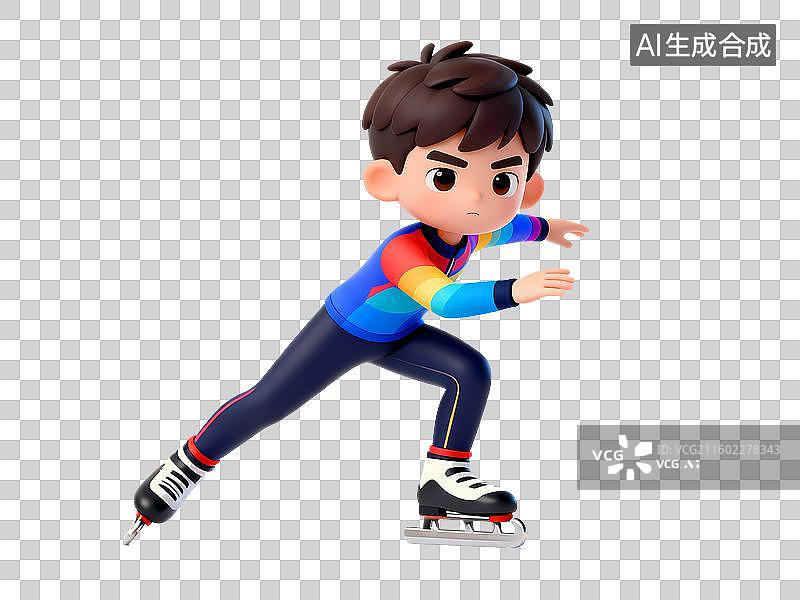 【AI数字艺术】男孩短道速滑3D卡通立体体育拟物元素图片素材