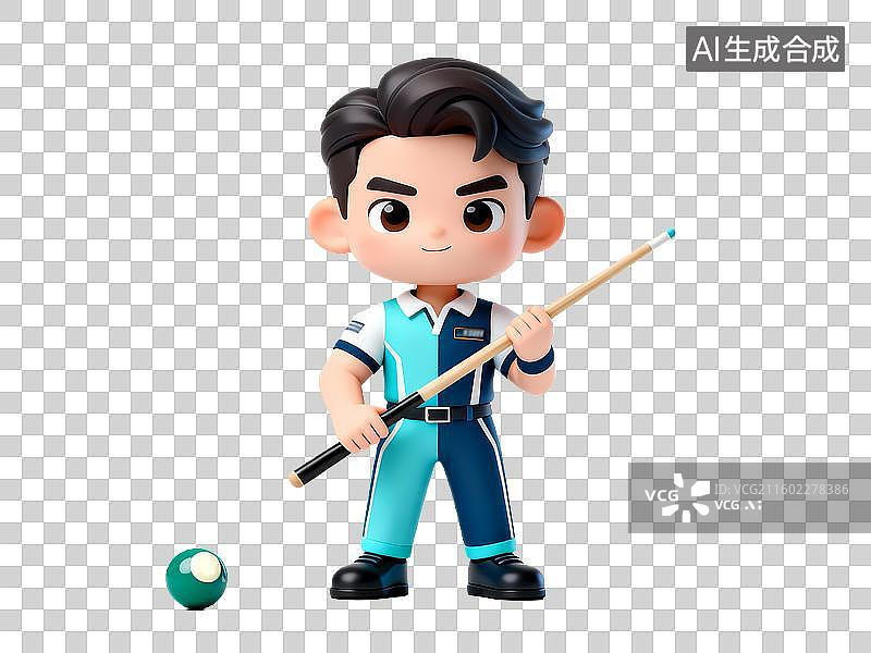 【AI数字艺术】打台球男孩男性3D卡通立体体育拟物元素图片素材