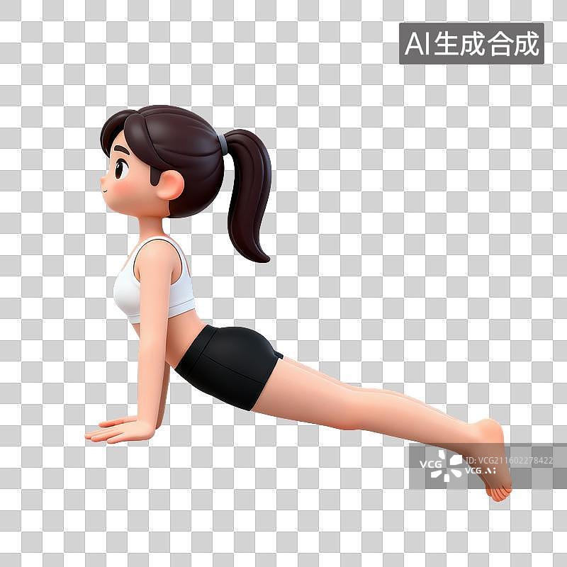 【AI数字艺术】3D体育运动项目女子瑜伽眼镜蛇式四柱式元素图片素材