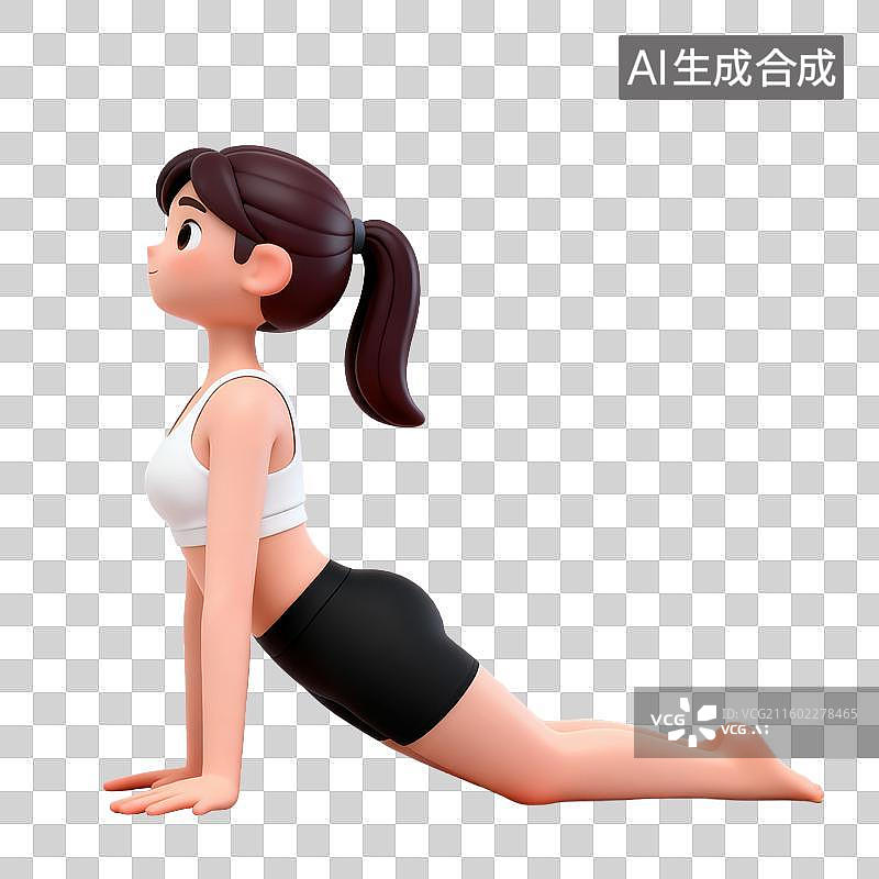 【AI数字艺术】3D体育运动项目女子瑜伽眼镜蛇式四柱式元素图片素材