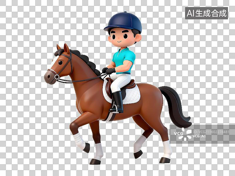 【AI数字艺术】男孩骑马马术运动3D卡通立体体育拟物元素图片素材