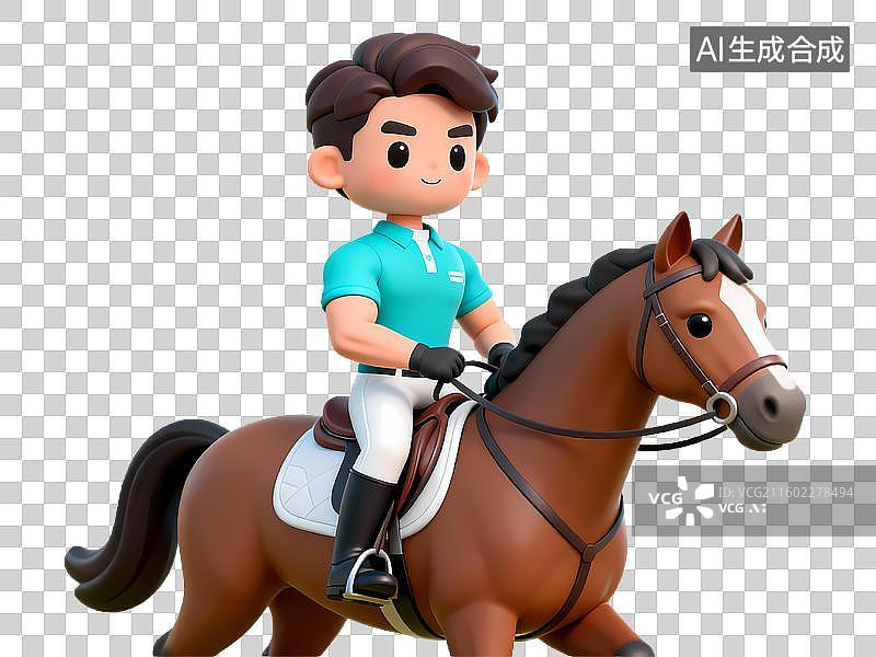 【AI数字艺术】男孩骑马马术运动3D卡通立体体育拟物元素图片素材
