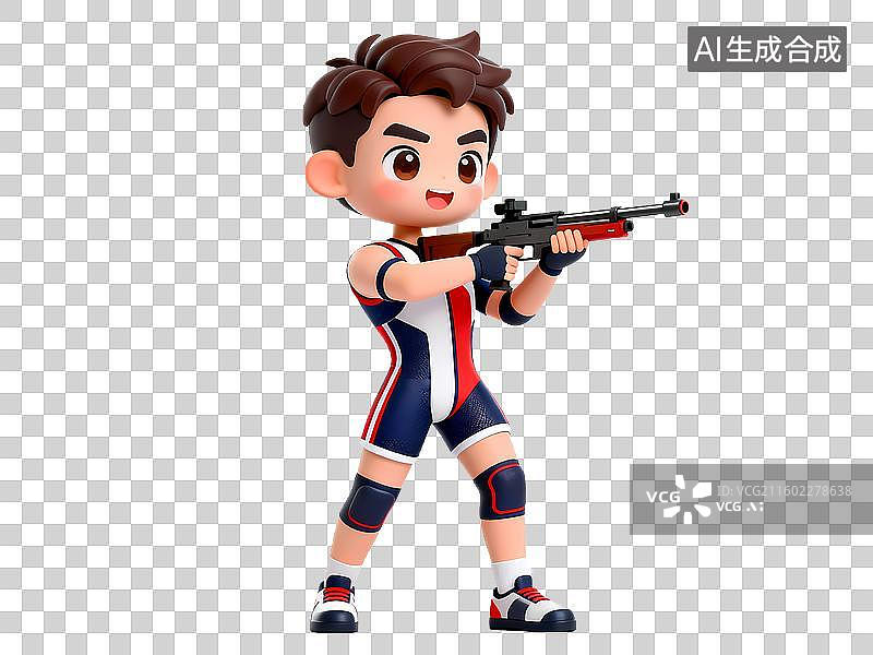 【AI数字艺术】男性射击步枪3D卡通立体体育拟物元素图片素材