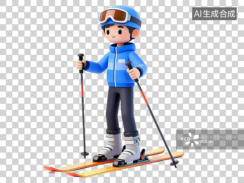 【AI数字艺术】男孩双板滑雪3D卡通立体体育拟物元素图片素材