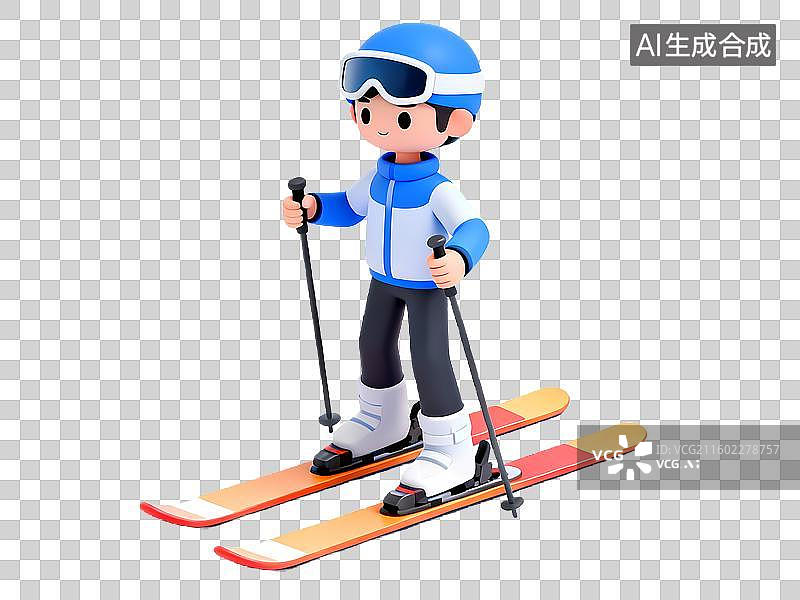 【AI数字艺术】男孩双板滑雪3D卡通立体体育拟物元素图片素材