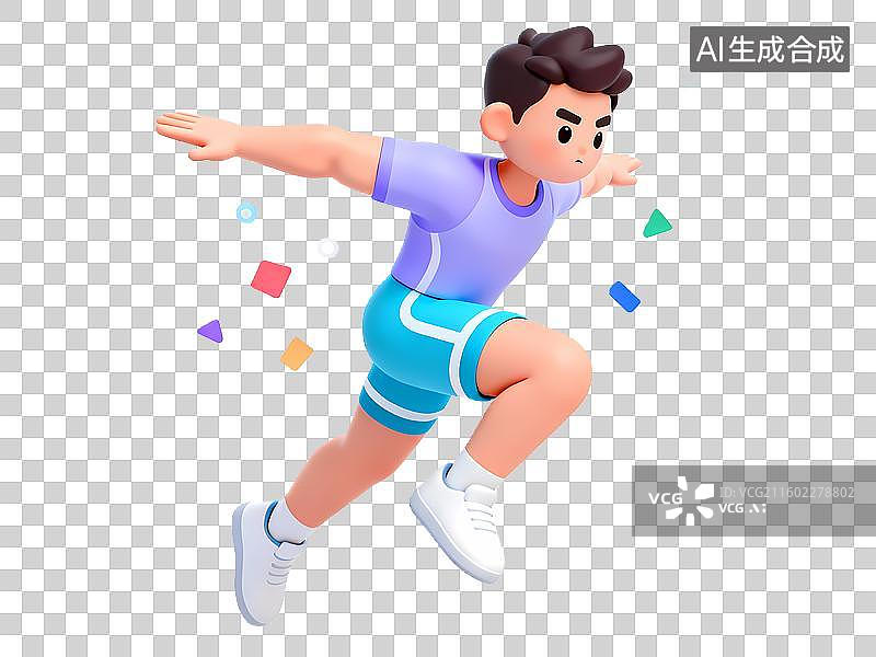 【AI数字艺术】男孩跑跳跳远跳高3D卡通立体体育拟物元素图片素材