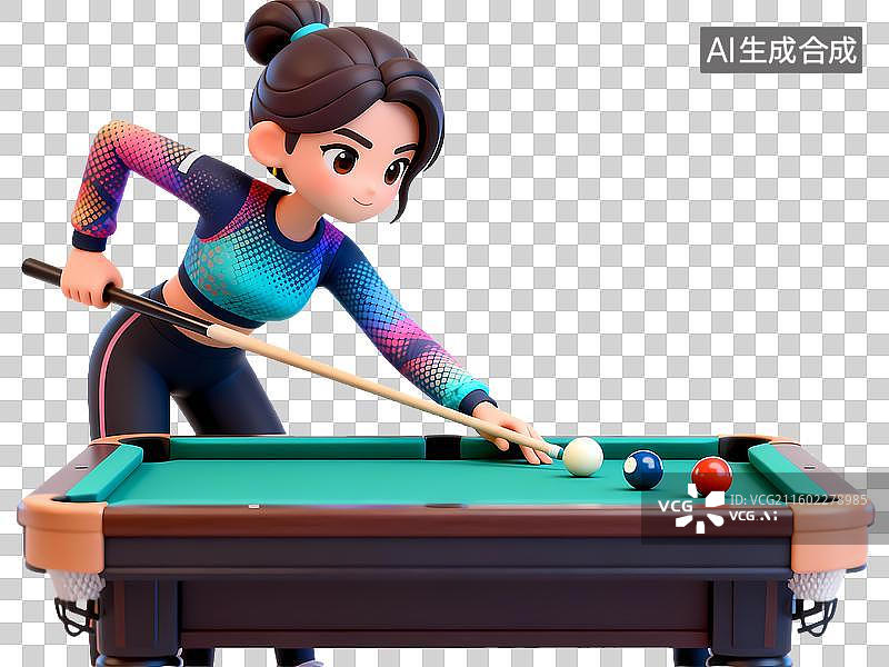 【AI数字艺术】女孩打台球3D卡通立体体育拟物元素图片素材