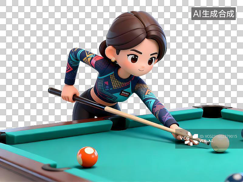 【AI数字艺术】女孩打台球3D卡通立体体育拟物元素图片素材