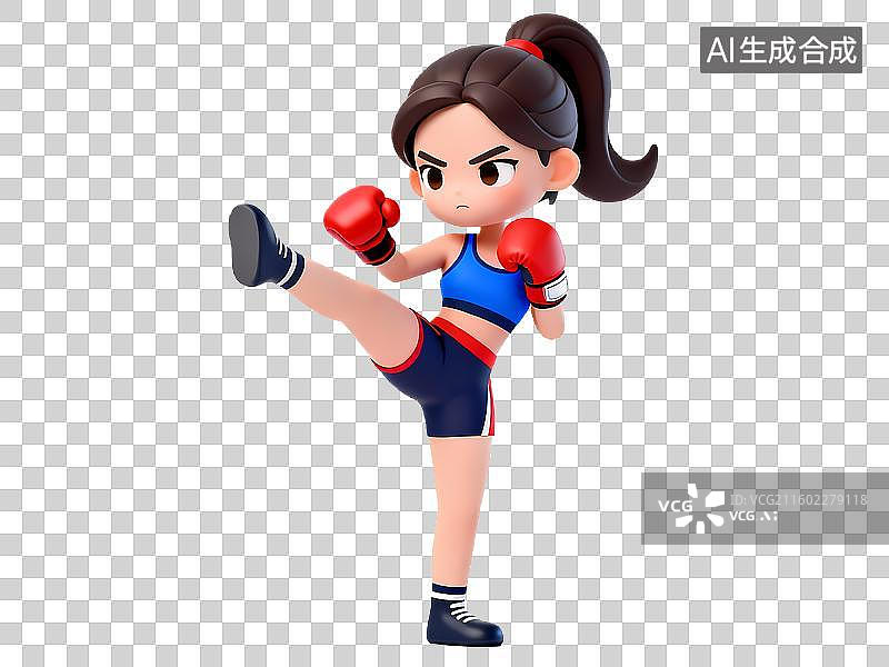 【AI数字艺术】女孩拳击泰拳3D卡通立体体育拟物元素图片素材
