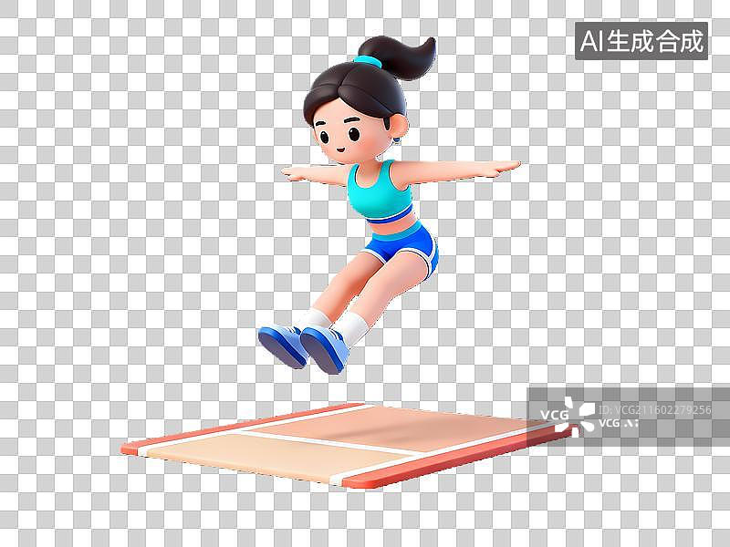 【AI数字艺术】女孩跳远3D卡通立体体育拟物元素图片素材