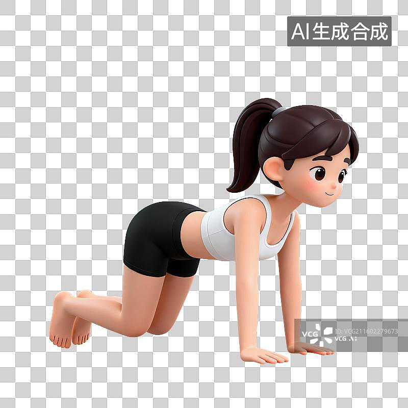 【AI数字艺术】3D体育运动项目女子瑜伽婴儿式猫式猫牛式元素图片素材