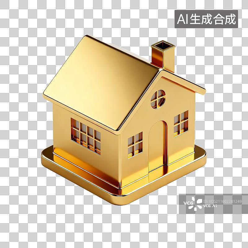 【AI数字艺术】金色立体房屋图标图片素材