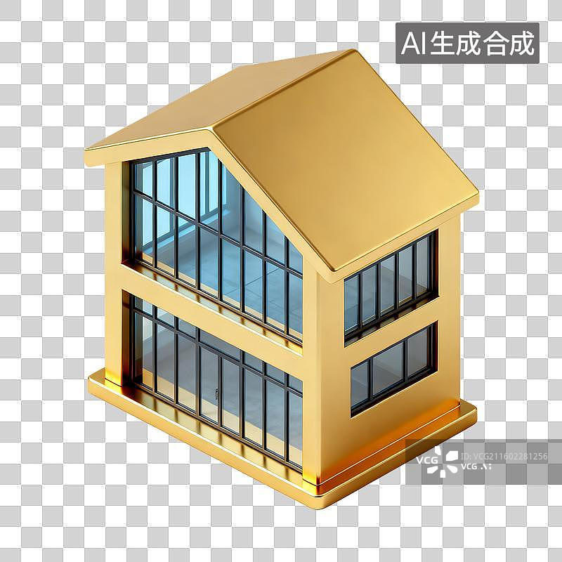 【AI数字艺术】金色立体房屋图标图片素材