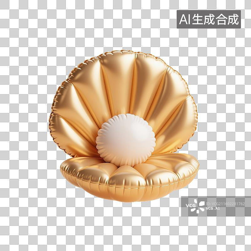 【AI数字艺术】3D渲染，充气膨胀风格，可爱的卡通珍珠贝壳，扇贝，海洋生命免抠元素图片素材