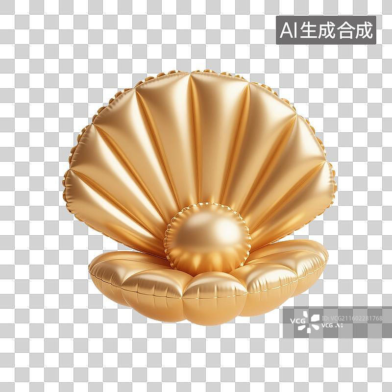 【AI数字艺术】3D渲染，充气膨胀风格，可爱的卡通珍珠贝壳，扇贝，海洋生命免抠元素图片素材