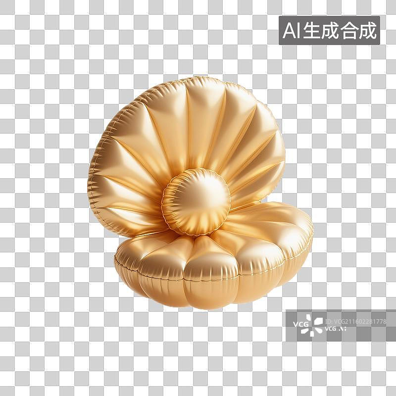 【AI数字艺术】3D渲染，充气膨胀风格，可爱的卡通珍珠贝壳，扇贝，海洋生命免抠元素图片素材
