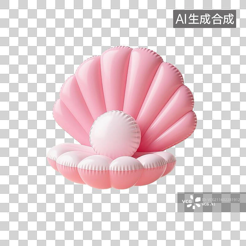 【AI数字艺术】3D渲染，充气膨胀风格，可爱的卡通珍珠贝壳，扇贝，海洋生命免抠元素图片素材