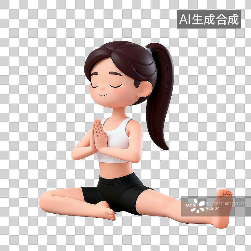 【AI数字艺术】3D体育运动项目女子瑜伽坐姿侧伸展元素图片素材