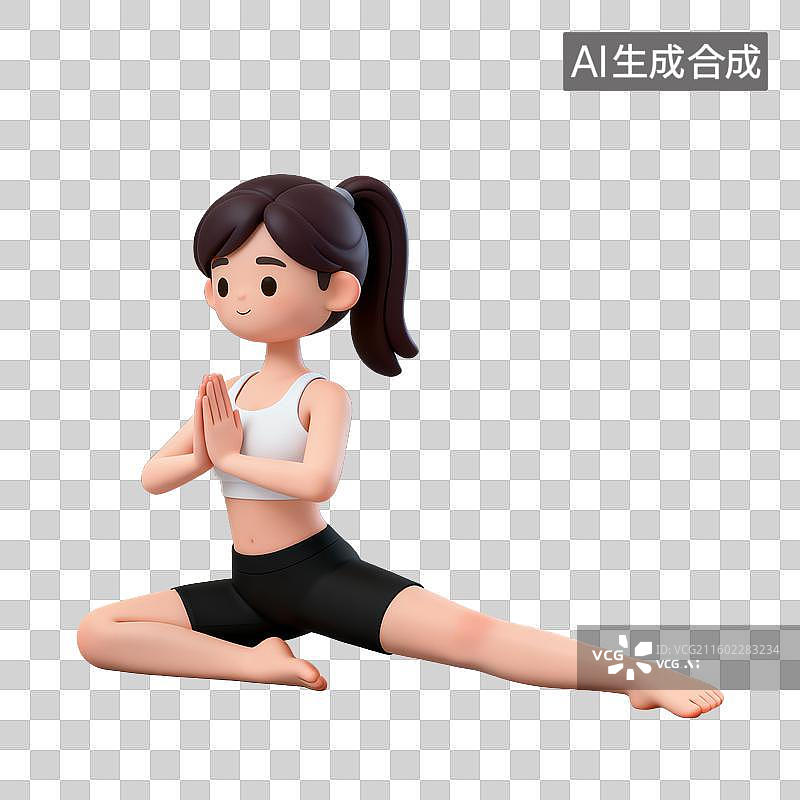 【AI数字艺术】3D体育运动项目女子瑜伽坐姿侧伸展元素图片素材