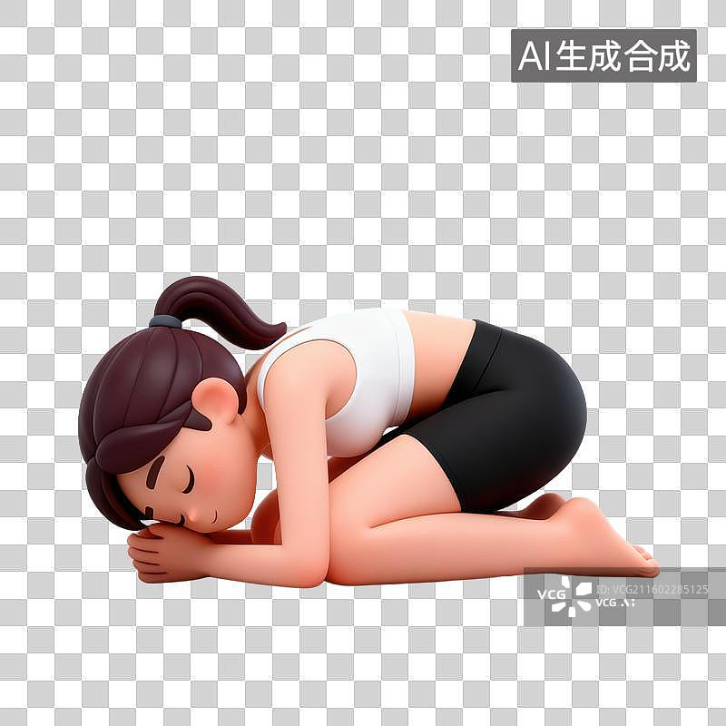 【AI数字艺术】3D体育运动项目女子瑜伽婴儿式元素图片素材