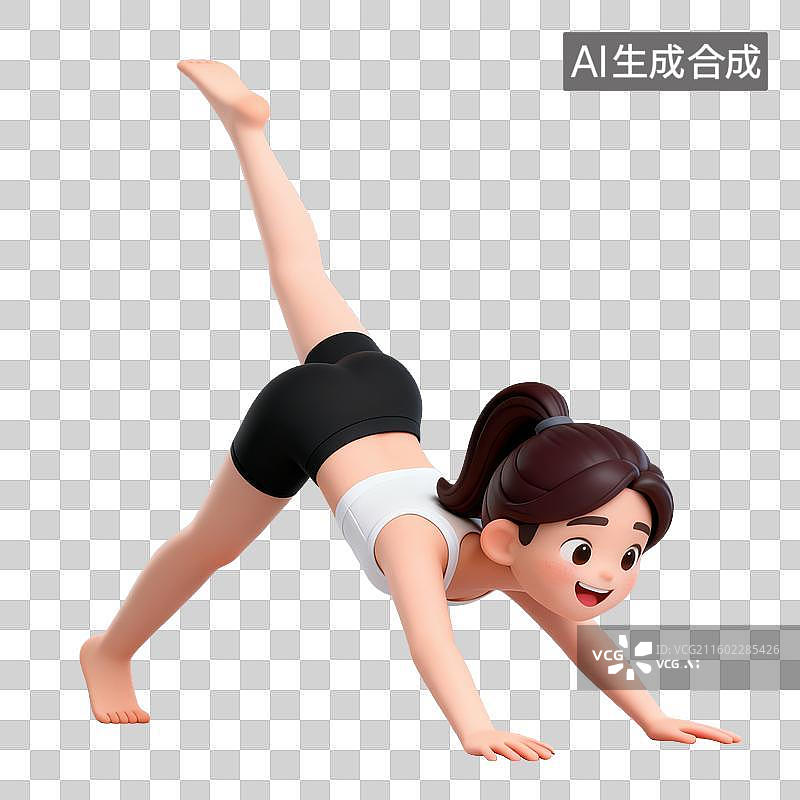 【AI数字艺术】3D体育运动项目女子瑜伽下犬式抬腿元素图片素材
