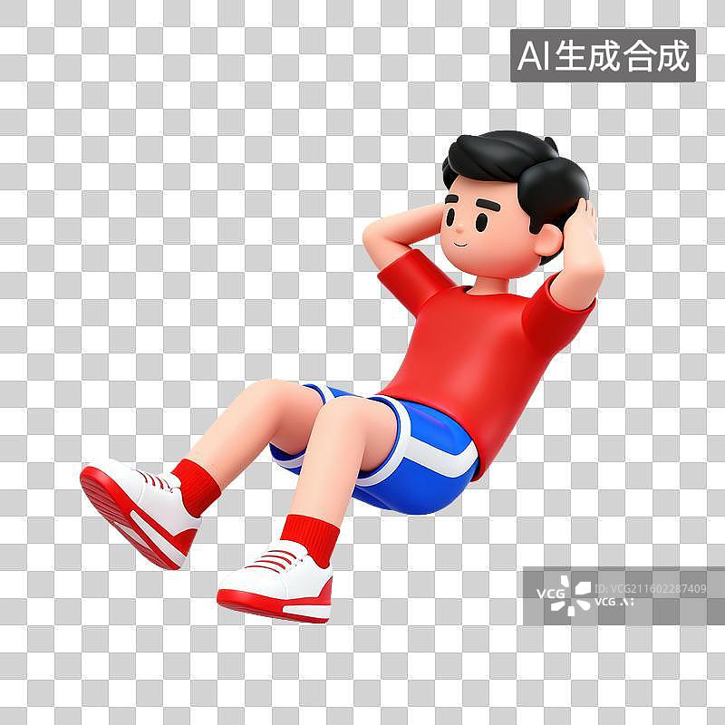 【AI数字艺术】3D体育运动项目男子仰卧卷腹仰卧起坐元素图片素材