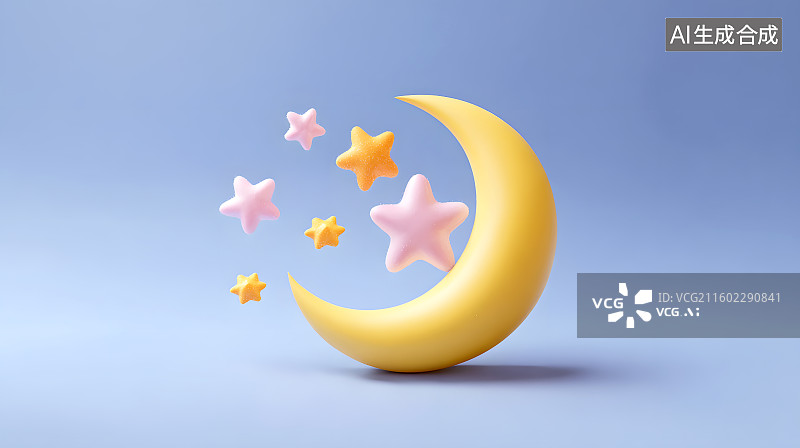 【AI数字艺术】可爱的卡通月亮和星星图片素材