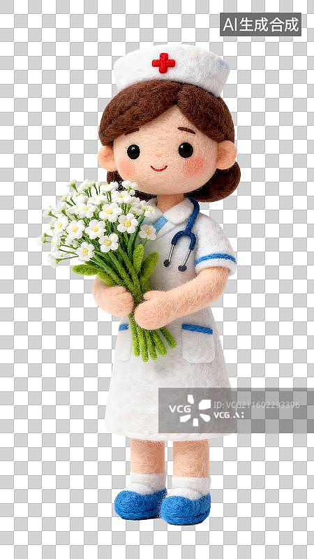 【AI数字艺术】3D毛毡风妇女节女护士抱着满天星插画图片素材