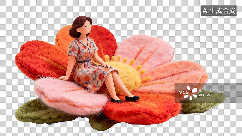 【AI数字艺术】3D毛毡风妇女节女性坐在花朵中图片素材