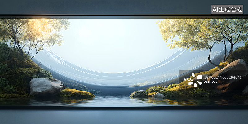 【AI数字艺术】极简现代建筑，水景与自然光影图片素材