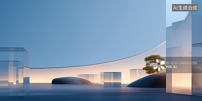 【AI数字艺术】梦幻水景禅意空间图片素材