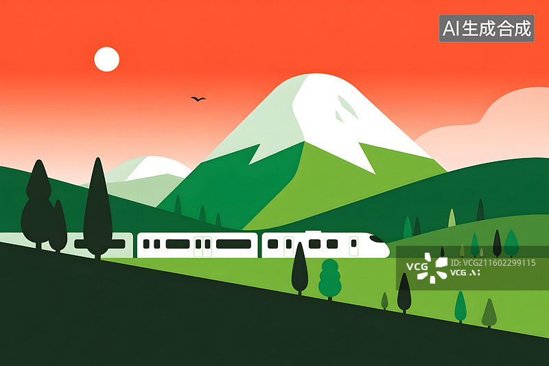 【AI数字艺术】绿色山间行驶的列车图片素材