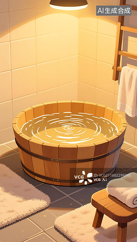 【AI数字艺术】温泉浴池中的温暖泡澡体验图片素材