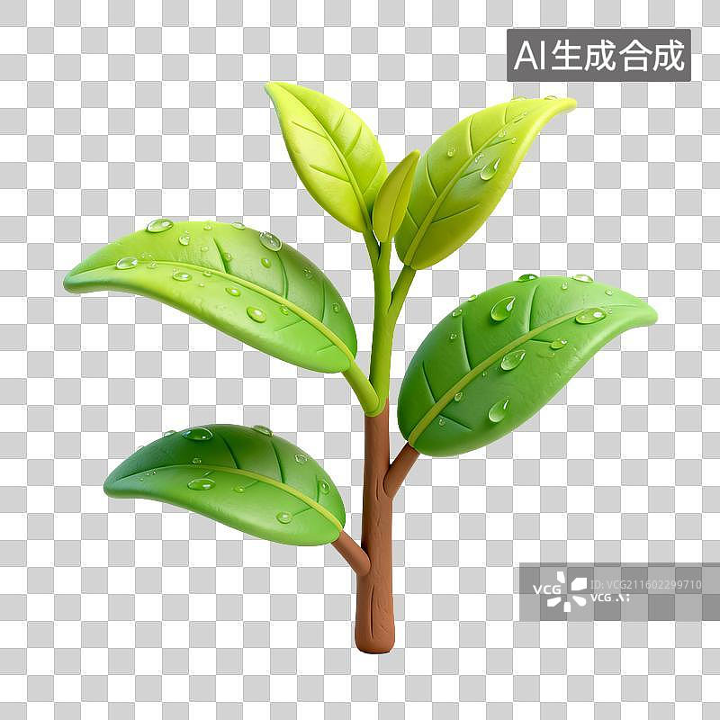 【AI数字艺术】带水珠的绿色小植物图片素材