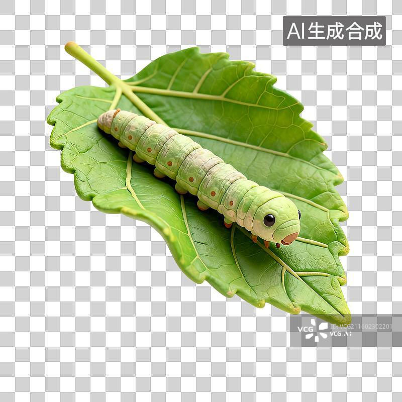 【AI数字艺术】绿叶上的绿色蚕虫图片素材