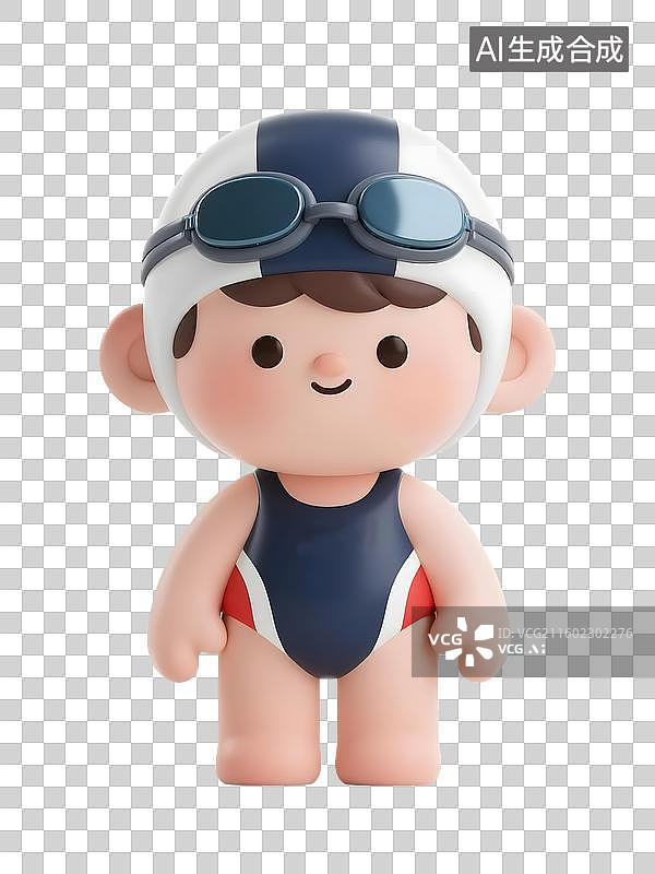 【AI数字艺术】AIGC:3D卡通游泳运动员，体育运动，设计元素，免抠图形图片素材
