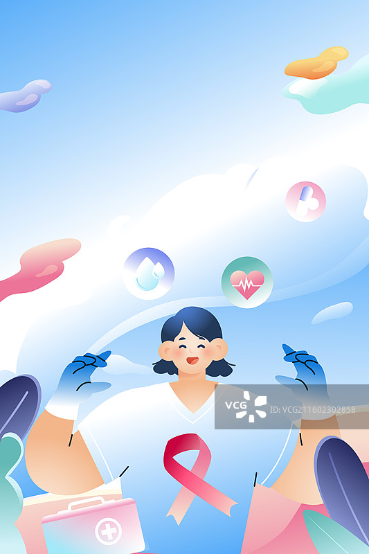 卡通世界艾滋病日预防科普知识教育学习医护医药医生看病就医疾病宣传检测青年学生医疗健康渐变矢量插画图片素材