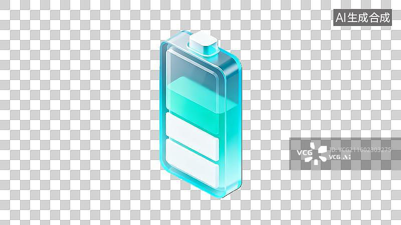 【AI数字艺术】3d蓝绿色新能源电池储能玻璃图标图片素材