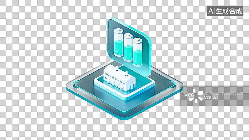 【AI数字艺术】3d蓝绿色新能源电池储能玻璃图标图片素材