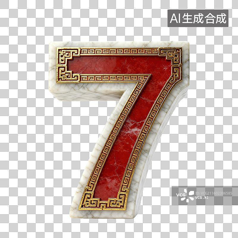 【AI数字艺术】3D汉白玉朱漆鎏金回纹数字图片素材