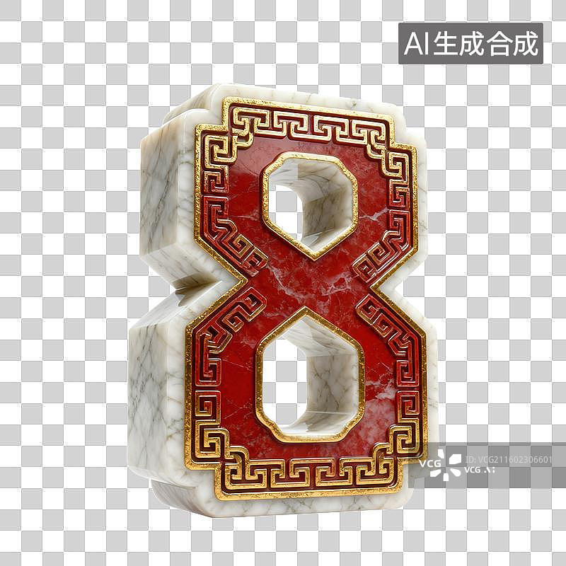 【AI数字艺术】3D汉白玉朱漆鎏金回纹数字图片素材