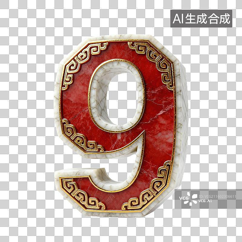 【AI数字艺术】3D汉白玉朱漆鎏金回纹数字图片素材