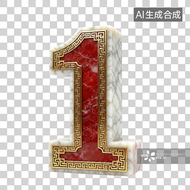 【AI数字艺术】3D汉白玉朱漆鎏金回纹数字图片素材