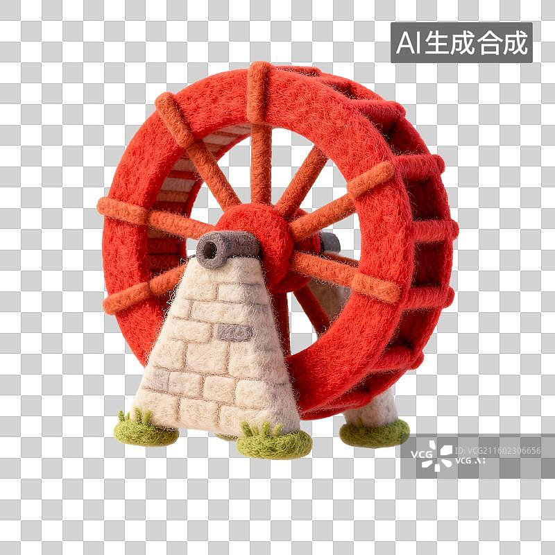 【AI数字艺术】毛毡风格的水车图片素材