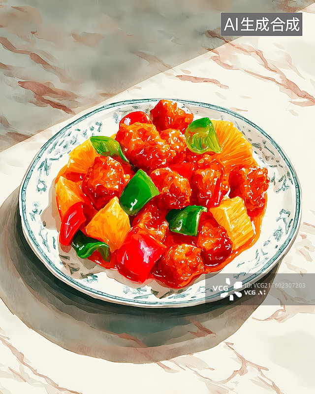 【AI数字艺术】咕咾肉厚涂插图图片素材