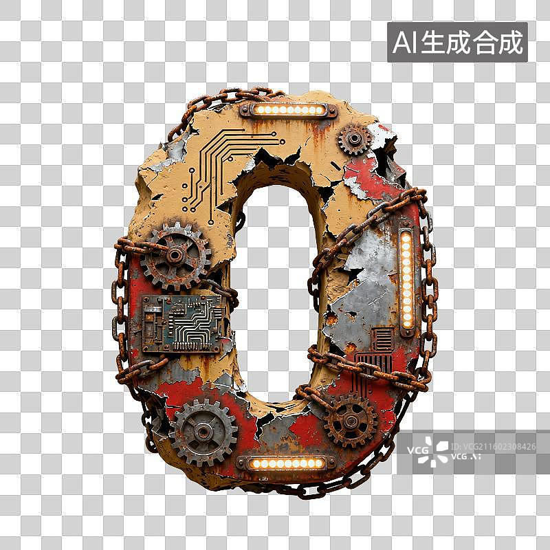 【AI数字艺术】3D锈蚀红赛博朋克废土风格数字元素图片素材